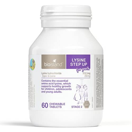 Bio Island Lysine Step Up for Youth bottle with 60 chewables for daily nutrition.