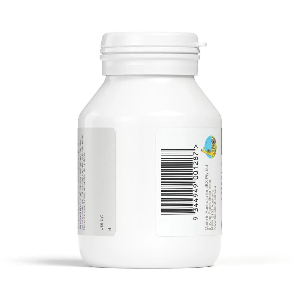Bio Island Lysine Step Up packaging inside view, indicating Australian-made quality.