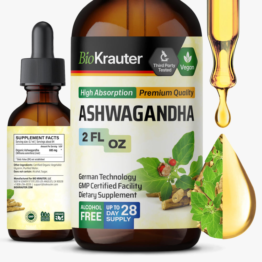 BIO KRAUTER Ashwagandha Drops bottle for mood support and calmness.
