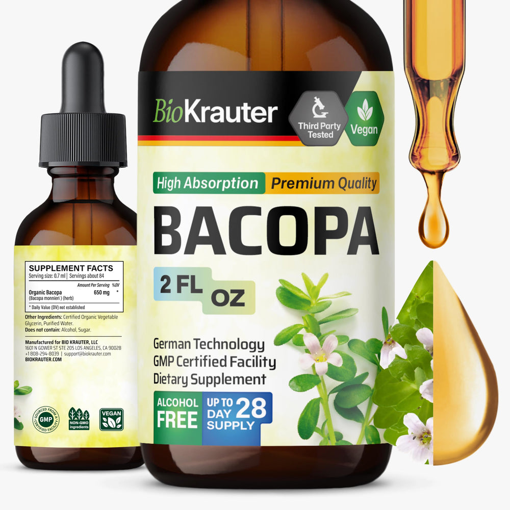 BIO KRAUTER Bacopa liquid bottle for daily brain support and easy dosing.