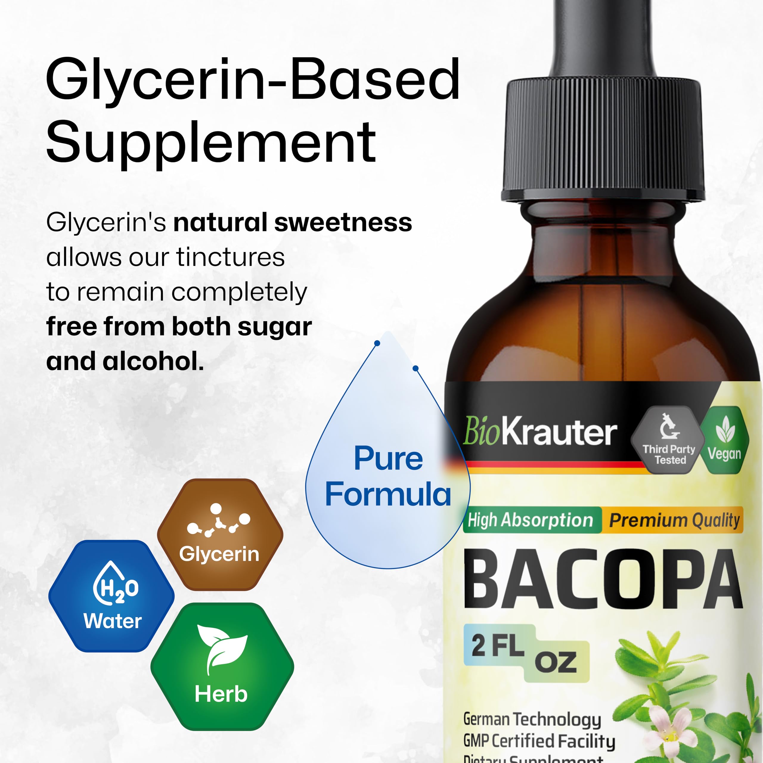 BIO KRAUTER Bacopa packaging front emphasizes alcohol-free formula.