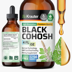 BIO KRAUTER Black Cohosh tincture bottle with dropper for vegan, alcohol-free wellness.