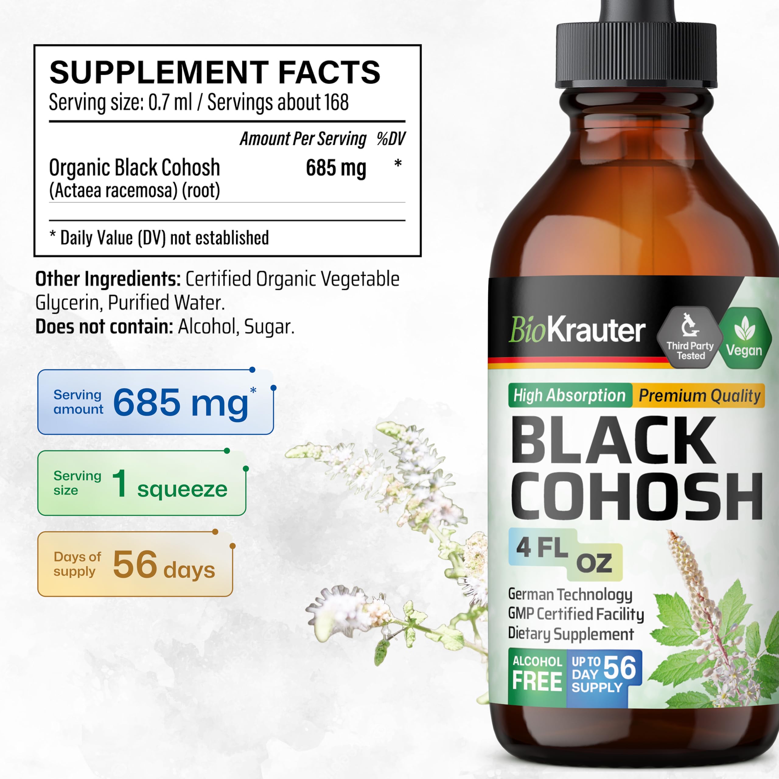 BIO KRAUTER bottle side view highlighting vegan, alcohol-free solution.