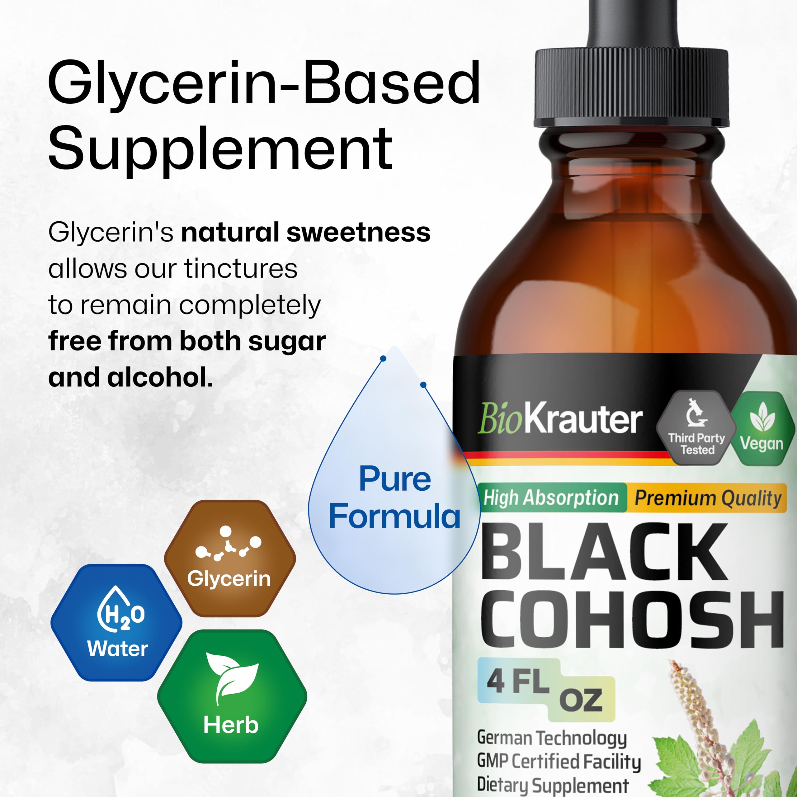 Drops in a glass show easy mixing with BIO KRAUTER tincture.