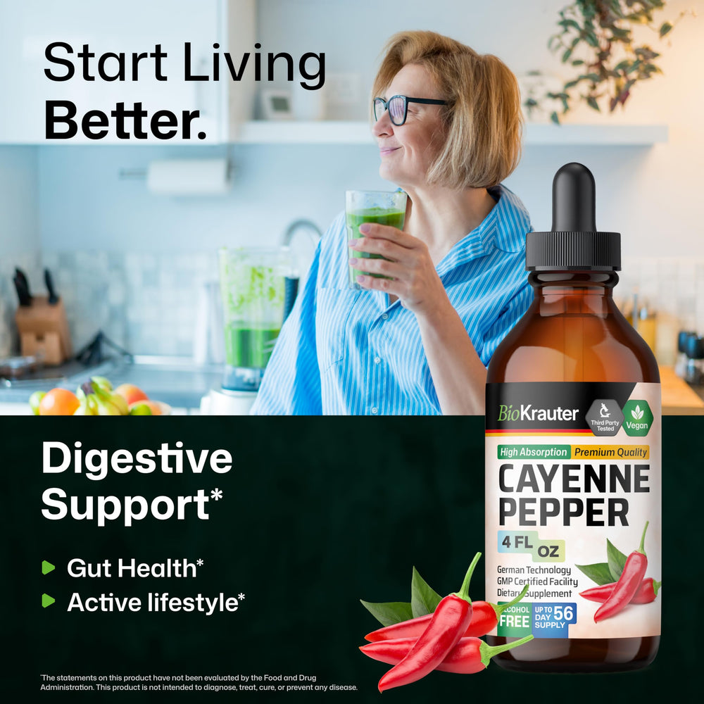 BIO KRAUTER Cayenne Drops dropper close-up showing precise dosing.