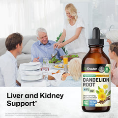 Close-up of drops being poured highlights an easy 689 mg serving for liver and kidney support.