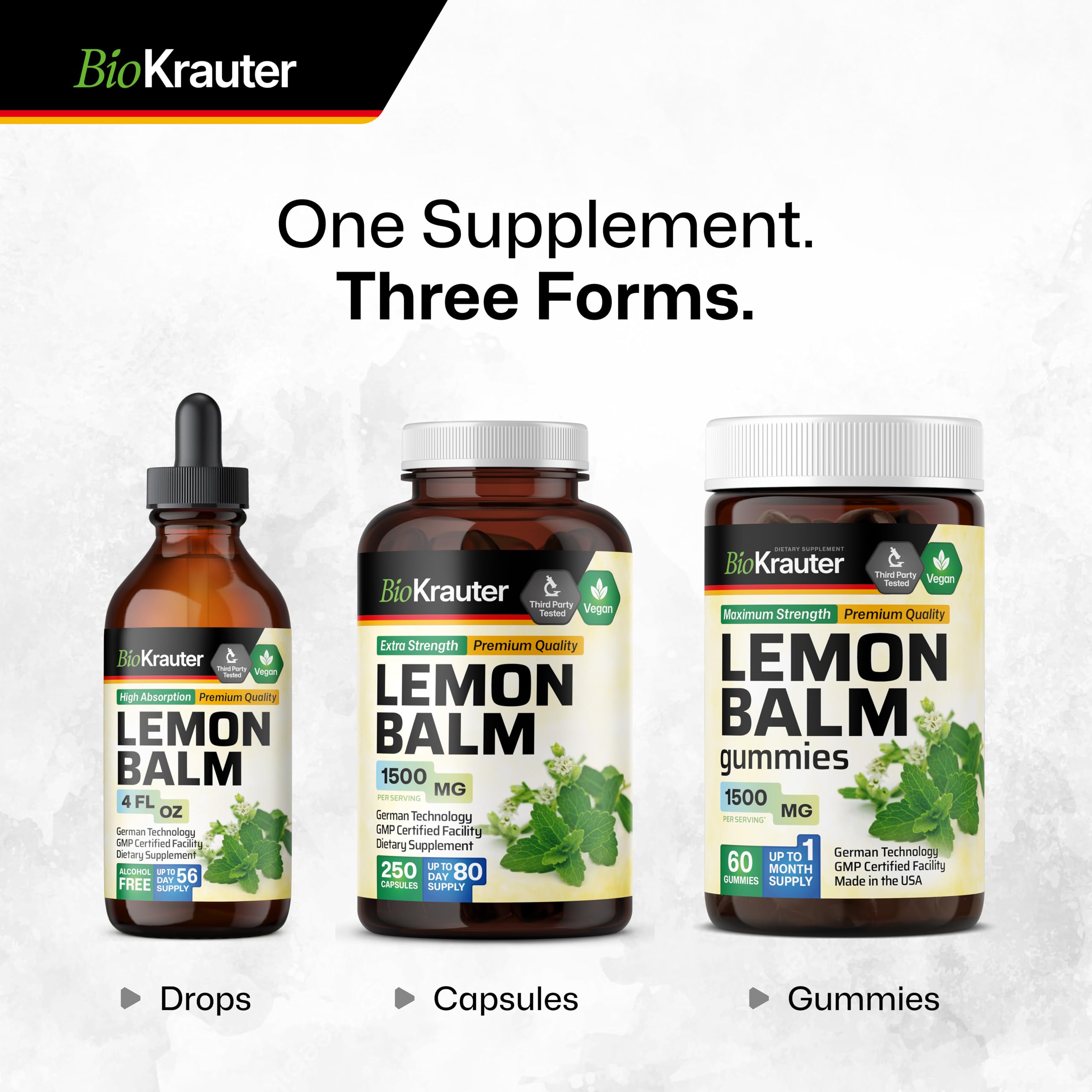 BIO KRAUTER Lemon Balm drops near a cup ready to mix.