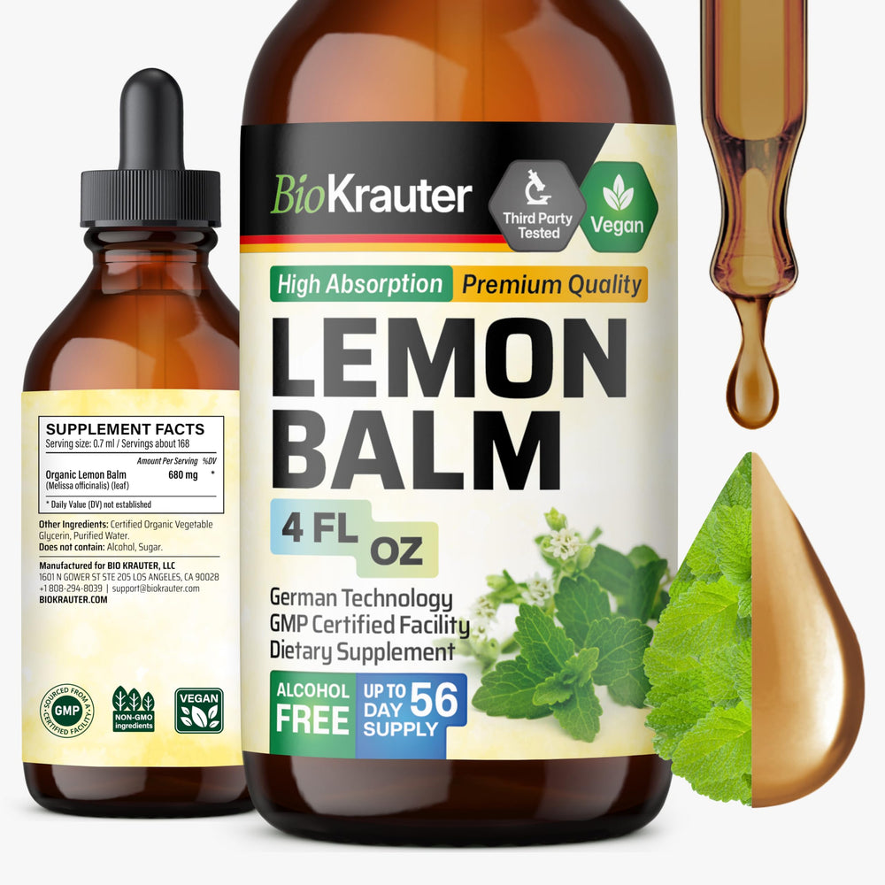 BIO KRAUTER Lemon Balm tincture bottle ready for calming daily use.