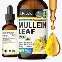 BIO KRAUTER Mullein Drops bottle on white, highlighting a pure plant-based lung support.