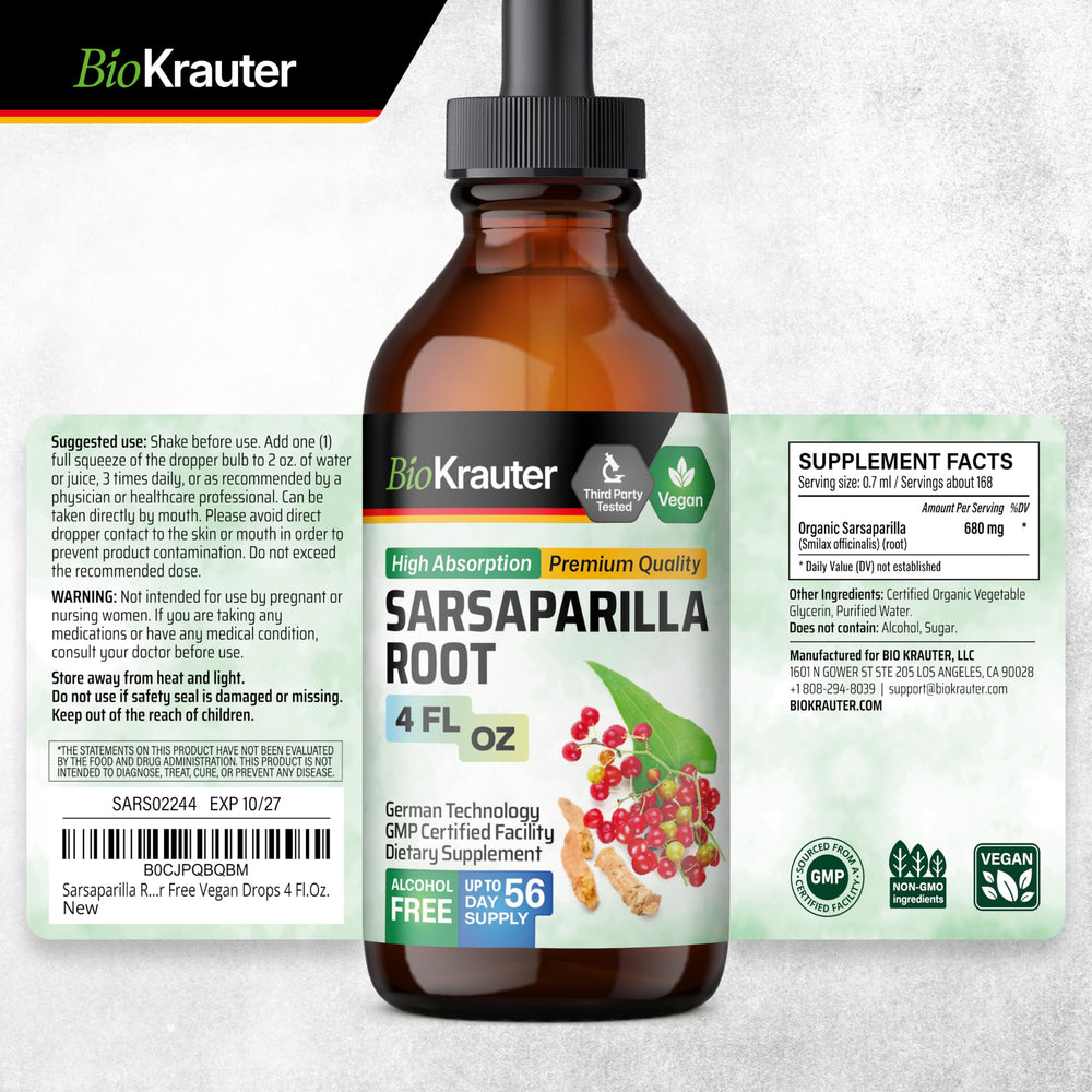 Glycerin-based BIO KRAUTER Sarsaparilla tincture delivers smooth flavor