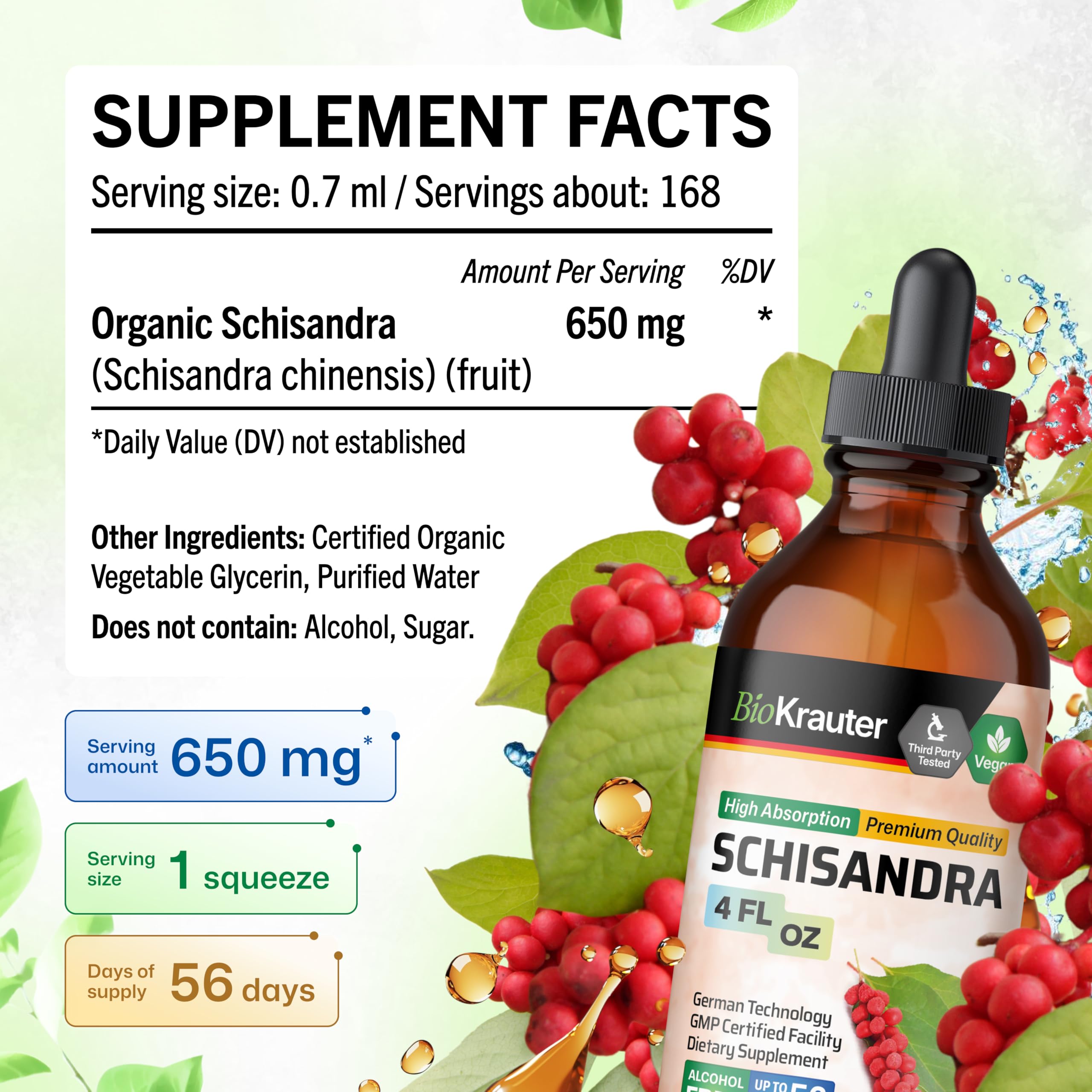 BIO KRAUTER Schisandra drops in water, smooth administration.