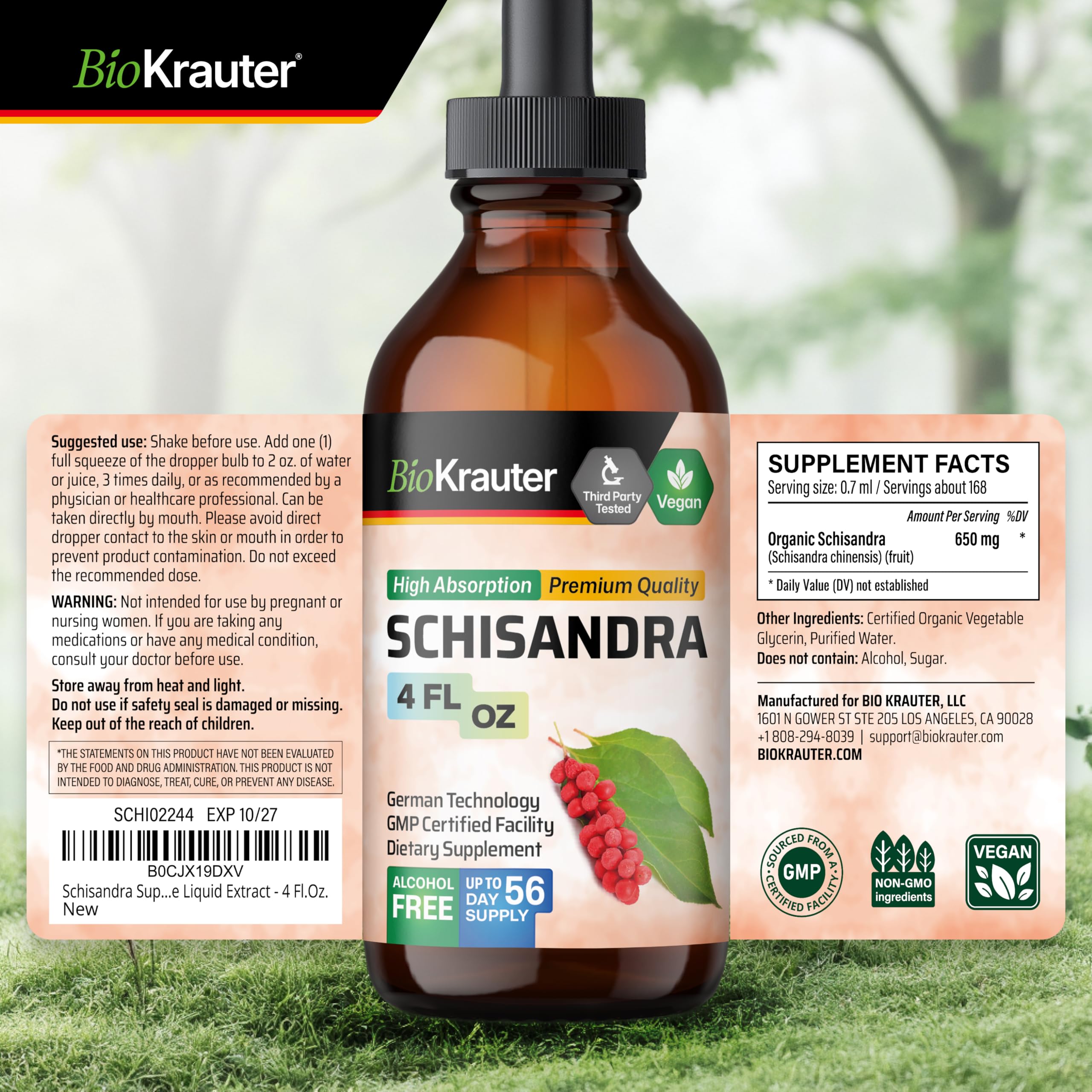BIO KRAUTER Schisandra glycerin base closeup, bitterness-free tincture.