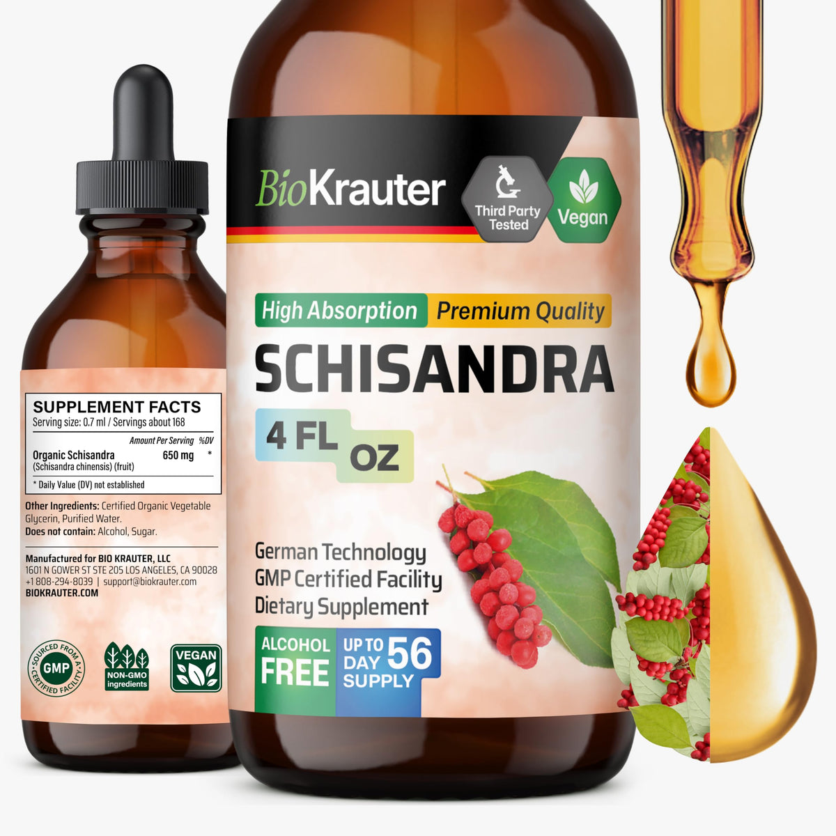 BIO KRAUTER Schisandra liquid drops bottle, easy daily calm support.