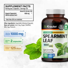 BIO KRAUTER Spearmint Capsules packaging box displaying natural, GMO-free statement.