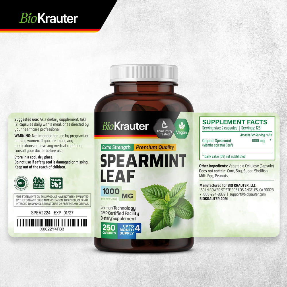 BIO KRAUTER Spearmint Capsules travel-friendly blister pack.