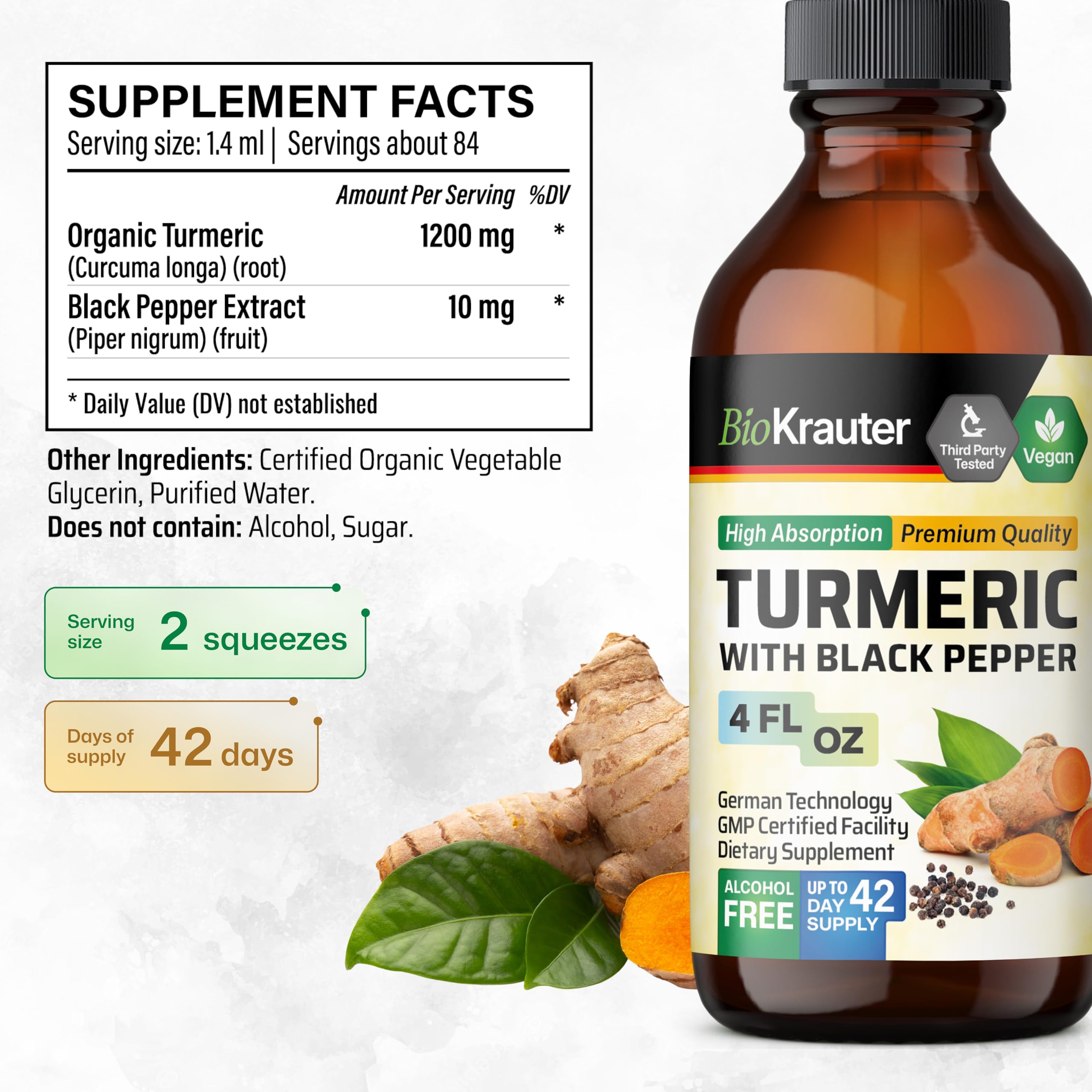 BIO KRAUTER Turmeric Tincture dropper in use demonstrates easy application.