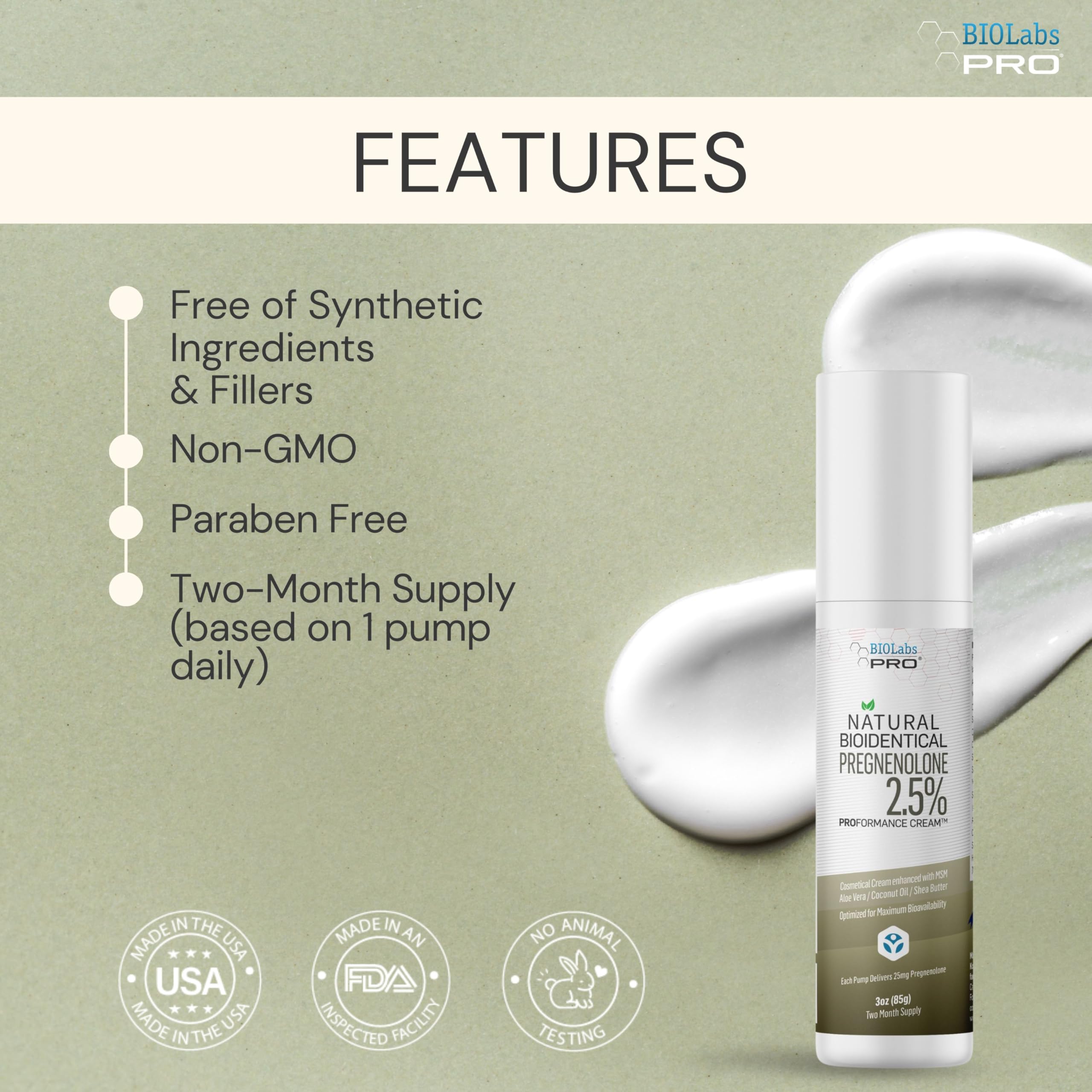BIOLABS PRO ingredients panel highlights MSM Aloe Shea Butter Coconut Oil.