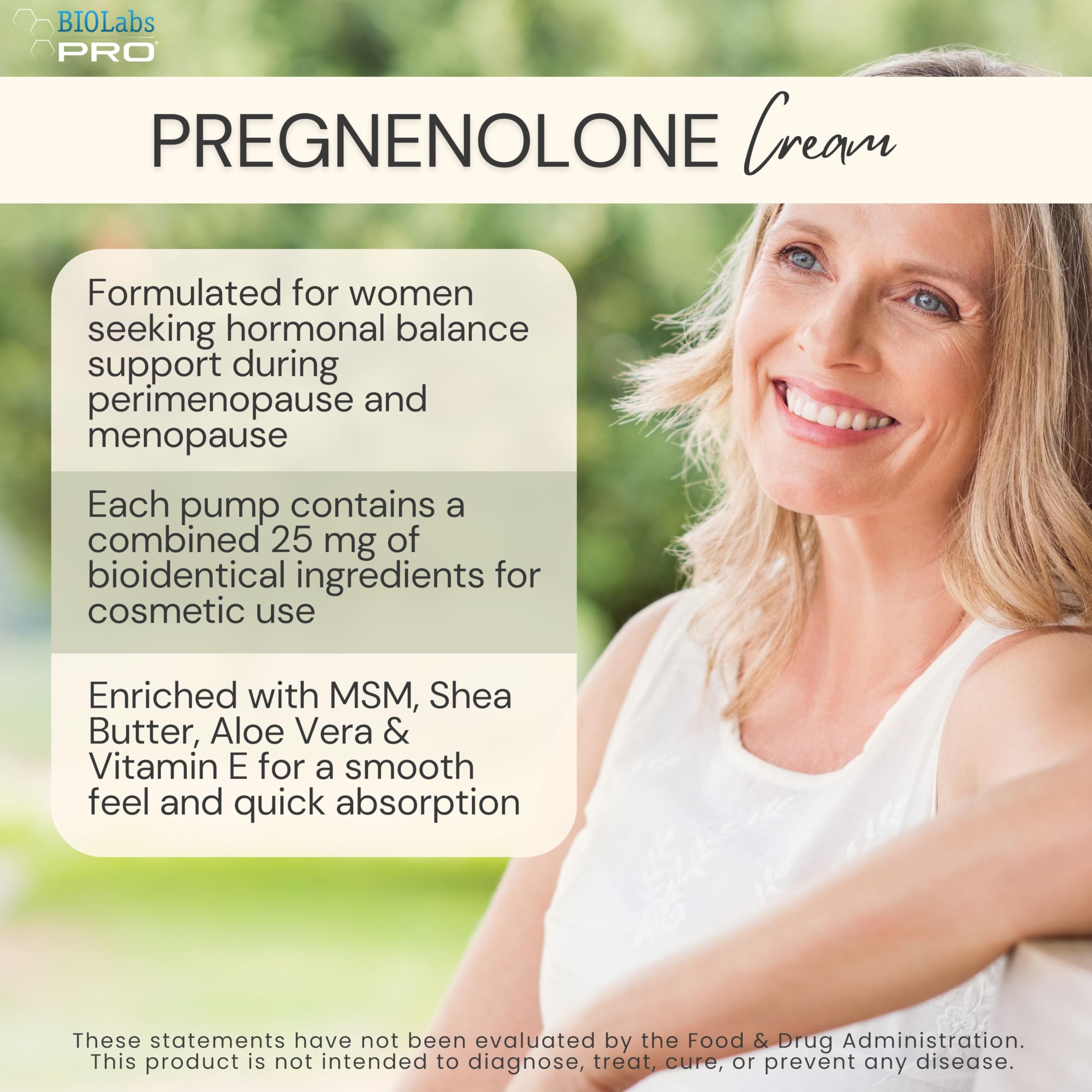 BIOLABS PRO pregnenolone cream texture close-up shows fast-absorbing formula.