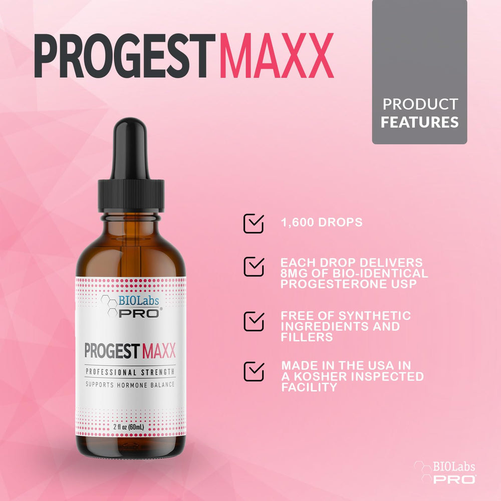 BIOLABS PRO Progest MAXX oil cap closeup emphasizing secure seal
