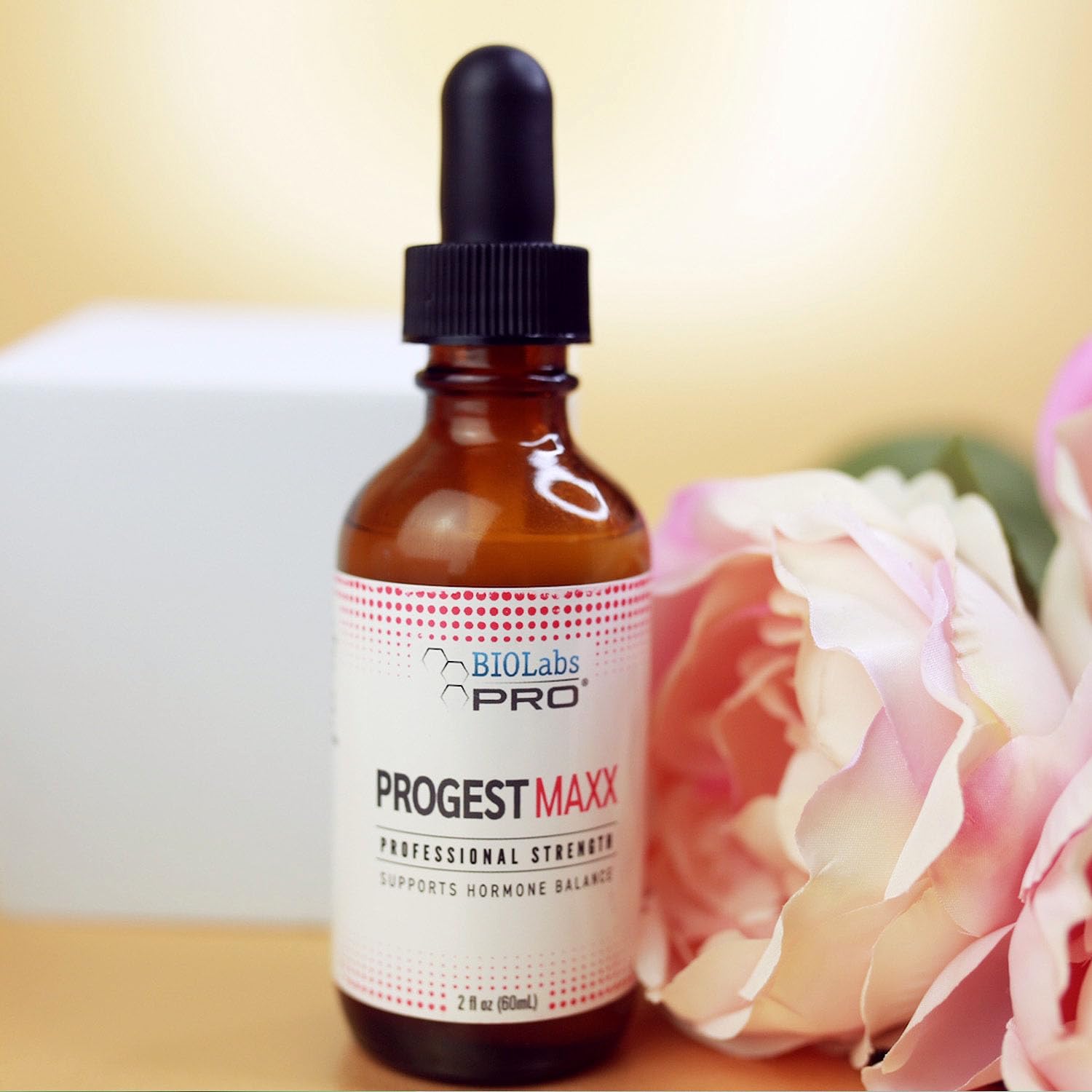 BIOLABS PRO Progest MAXX oil packaging communicates value for months
