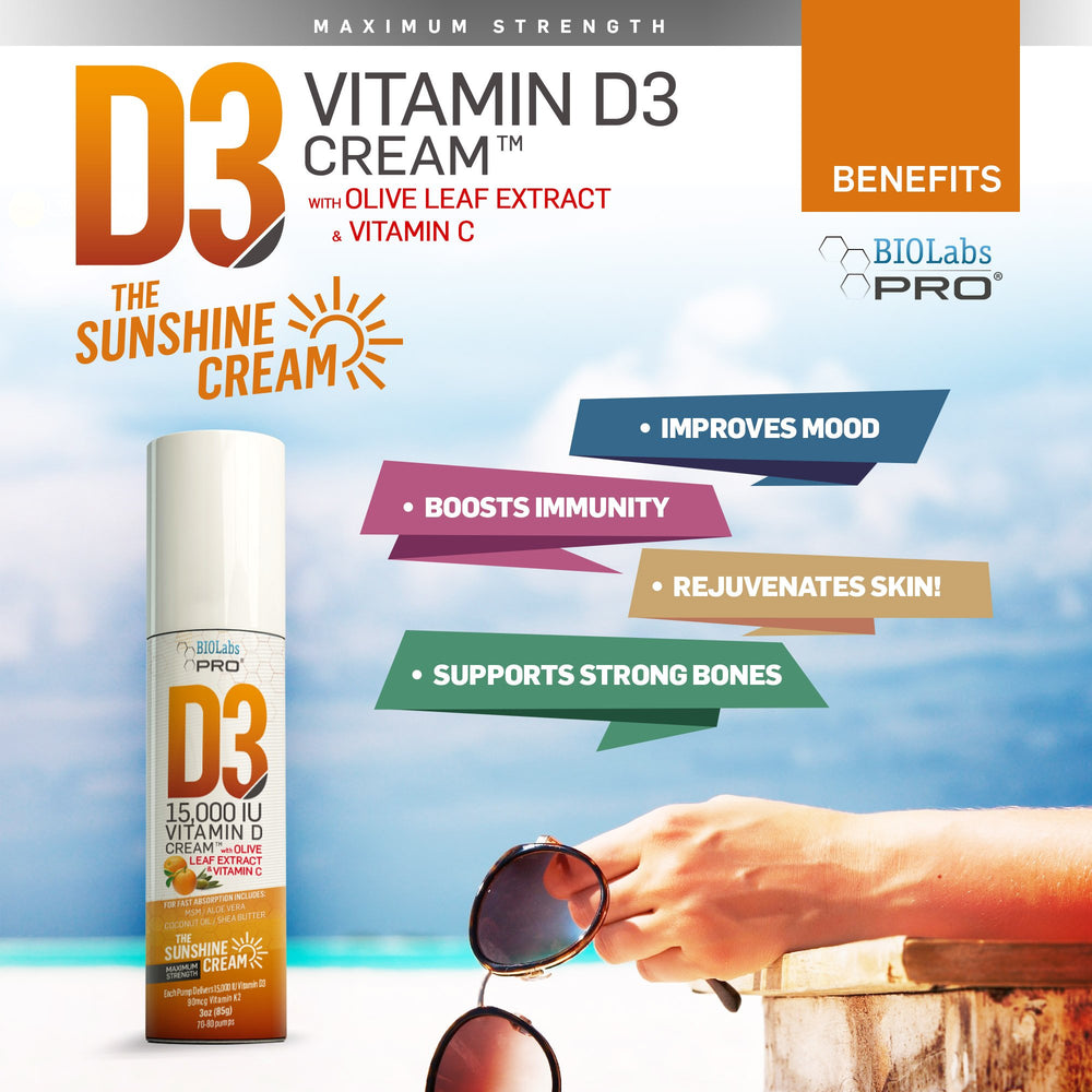 BIOLABS PRO Vitamin D3 15000IU cream label closeup shows ingredients clearly