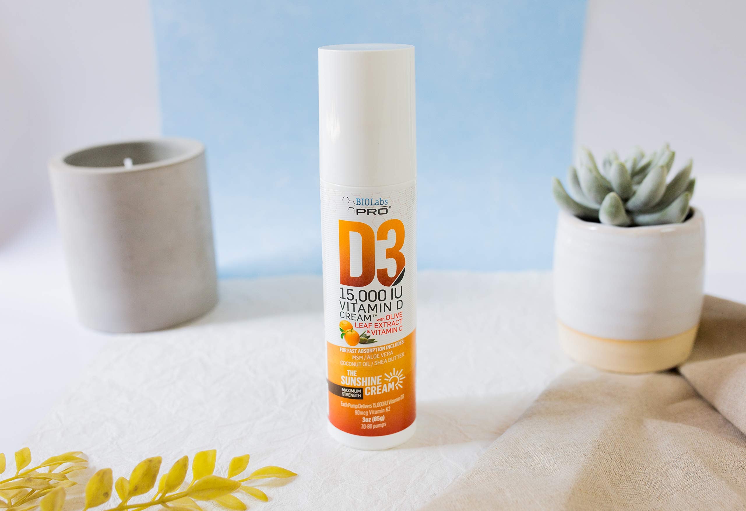 BIOLABS PRO Vitamin D3 15000IU cream pump detail shows ease of use