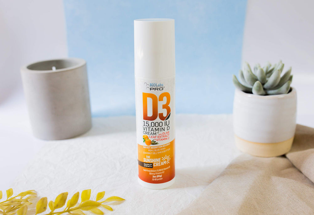 BIOLABS PRO Vitamin D3 15000IU cream pump detail shows ease of use