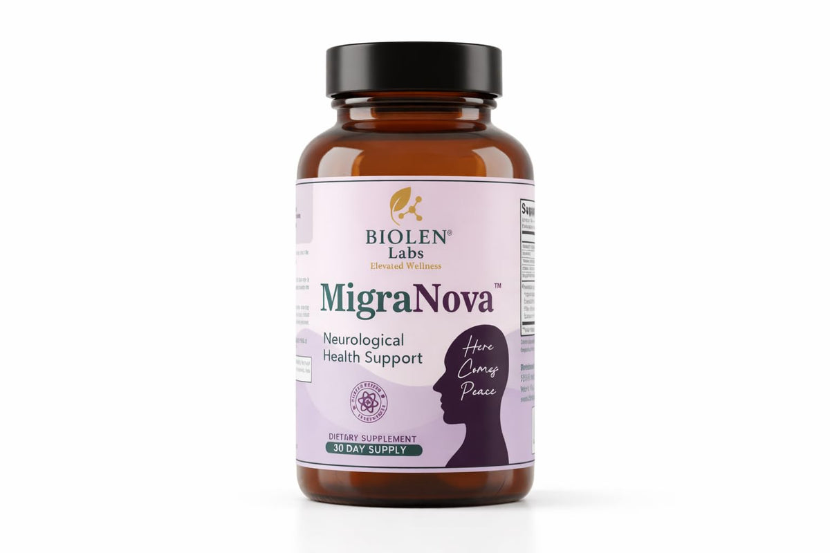 MigraNova by Biolen Labs bottle front for daily migraine support.