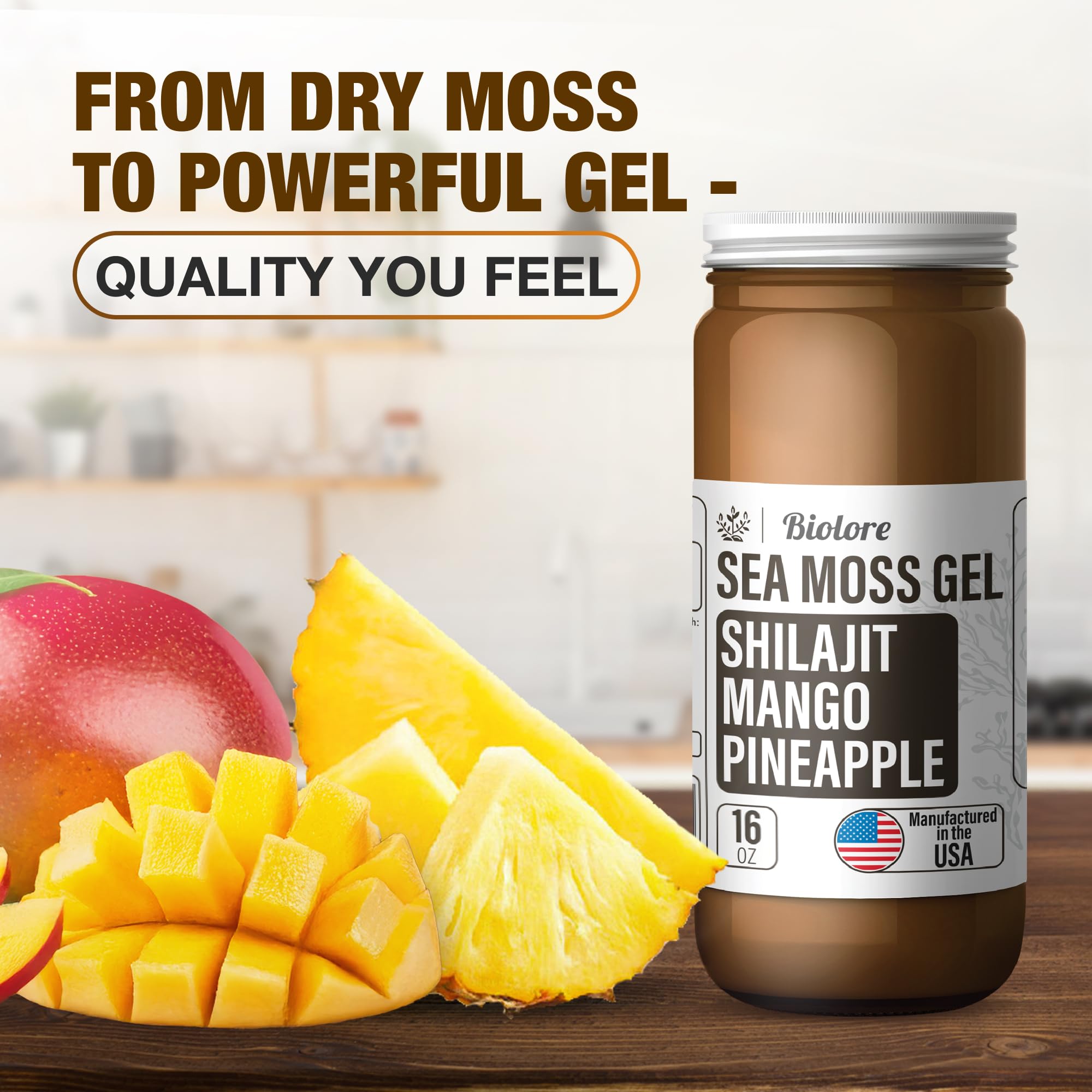 Biolore sea moss gel texture on spoon emphasizes easy daily serving.