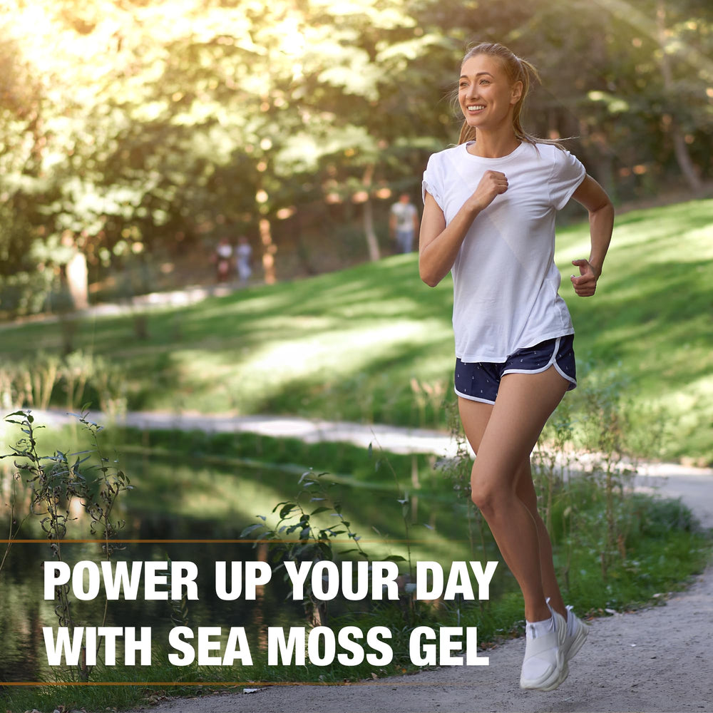 Biolore labeled vegan gluten-free sea moss gel on kitchen counter.