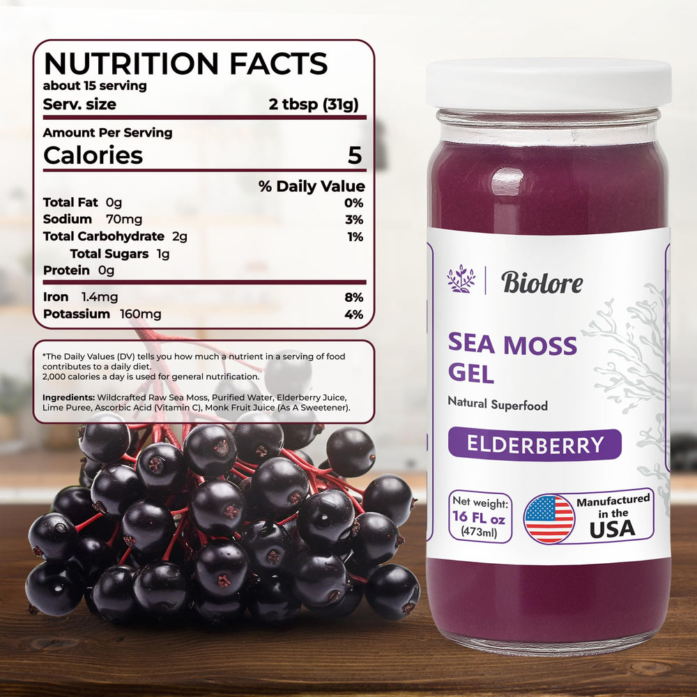 Biolore Sea Moss Gel elderberry topping on dessert