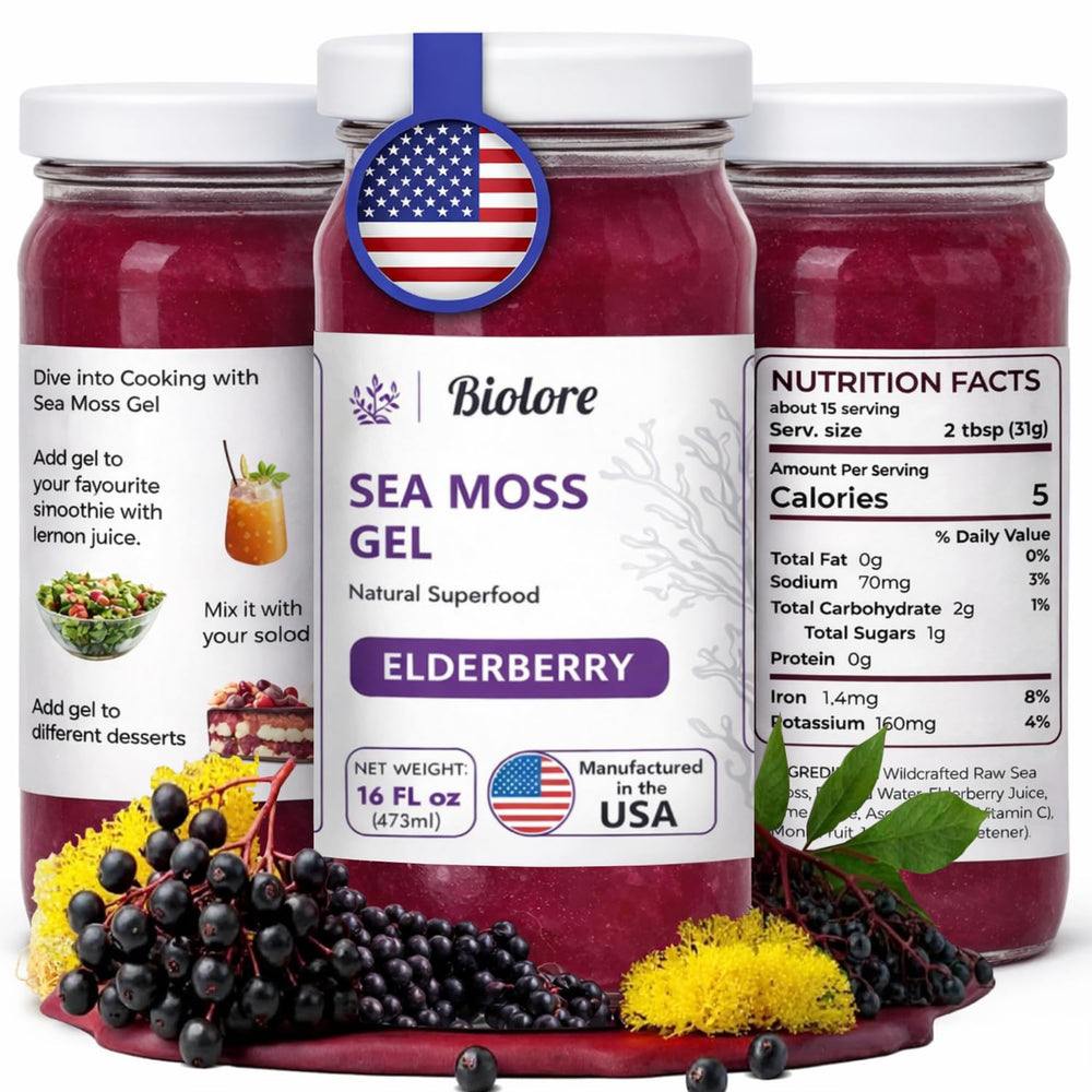 Biolore Wildcrafted Sea Moss Gel Elderberry jar ready for daily use