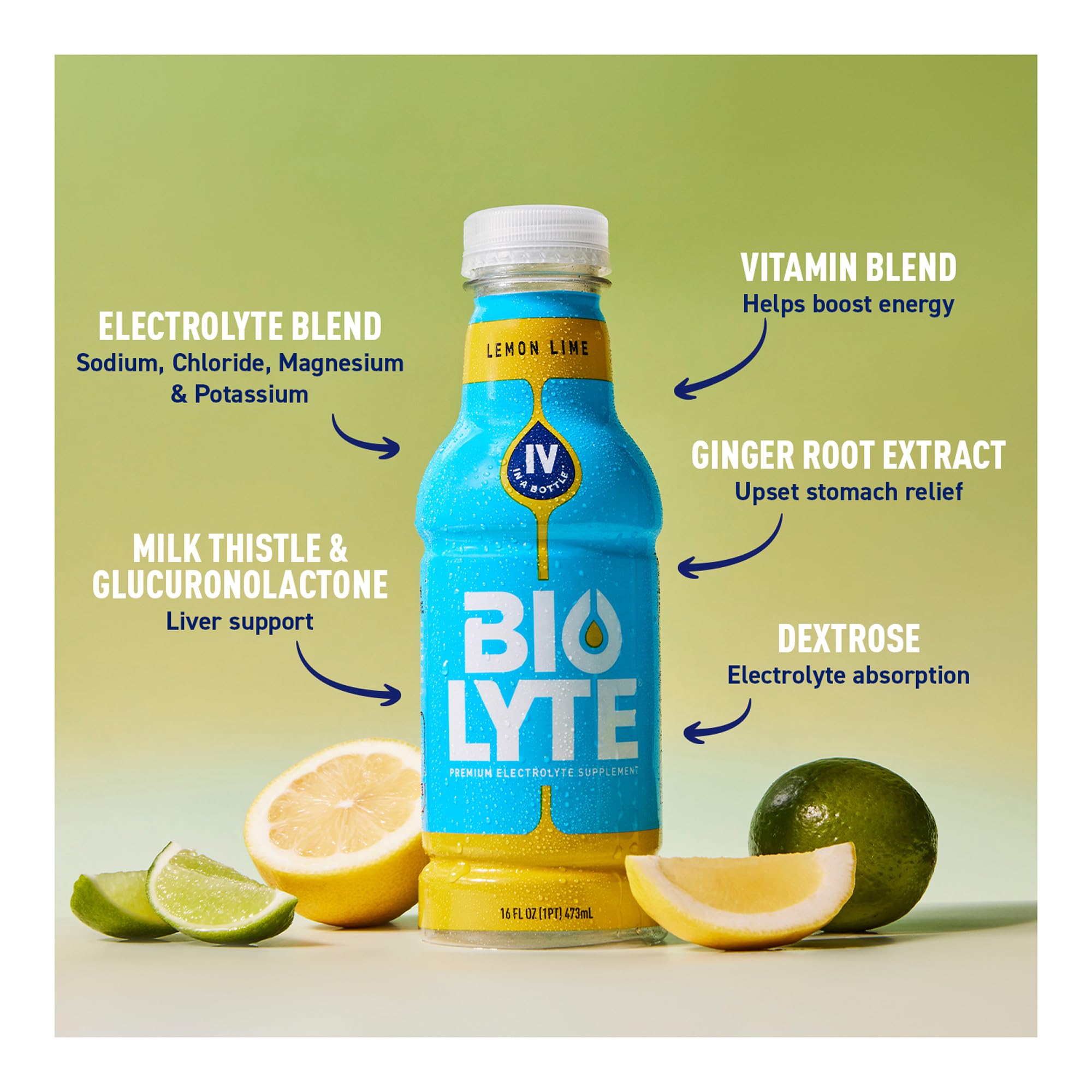 BIOLYTE Lemon Lime 12-pack on display for family hydration.