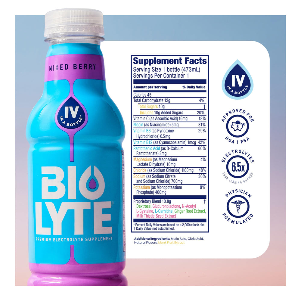 BIOLYTE Electrolyte Drink – Doctor-Formulated Hydration, Mixed Berry ...