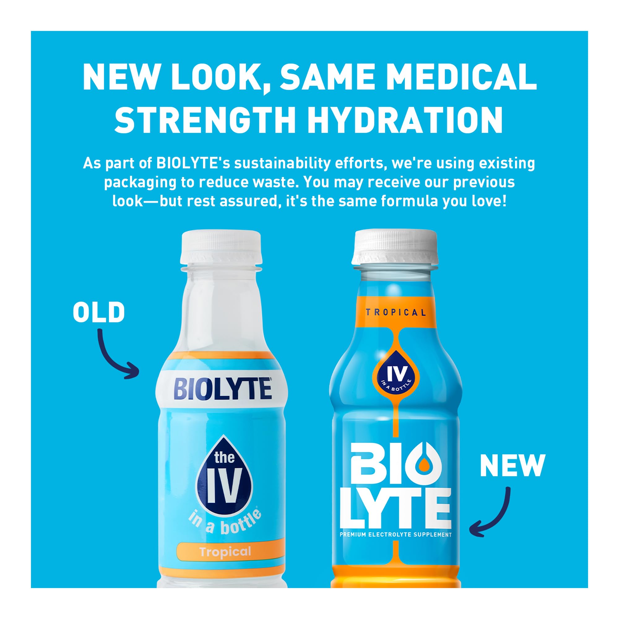 BIOLYTE tropical flavor bottle closeup highlighting hydration benefits
