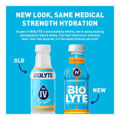 BIOLYTE tropical flavor bottle closeup highlighting hydration benefits