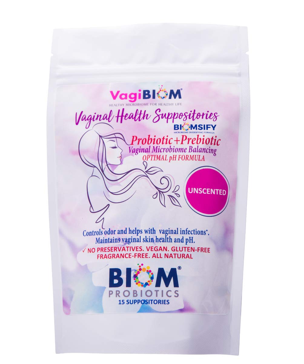 Biom Probiotics vaginal suppository packaging, discreet and convenient for easy use