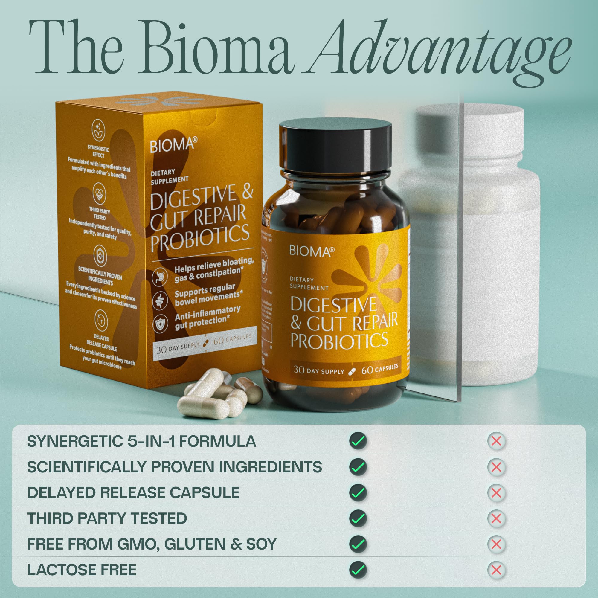 Shelf display of BIOMA digestive probiotics fits modern wellness setups