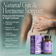 BIOMA Menopause bottle label detailing BB536 probiotic for gut balance