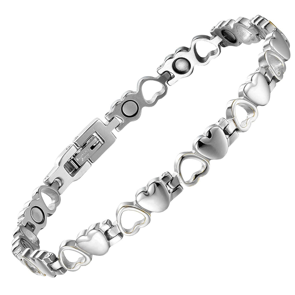 BioMag titanium steel bracelet with heart design, hypoallergenic and comfortable for daily wear.