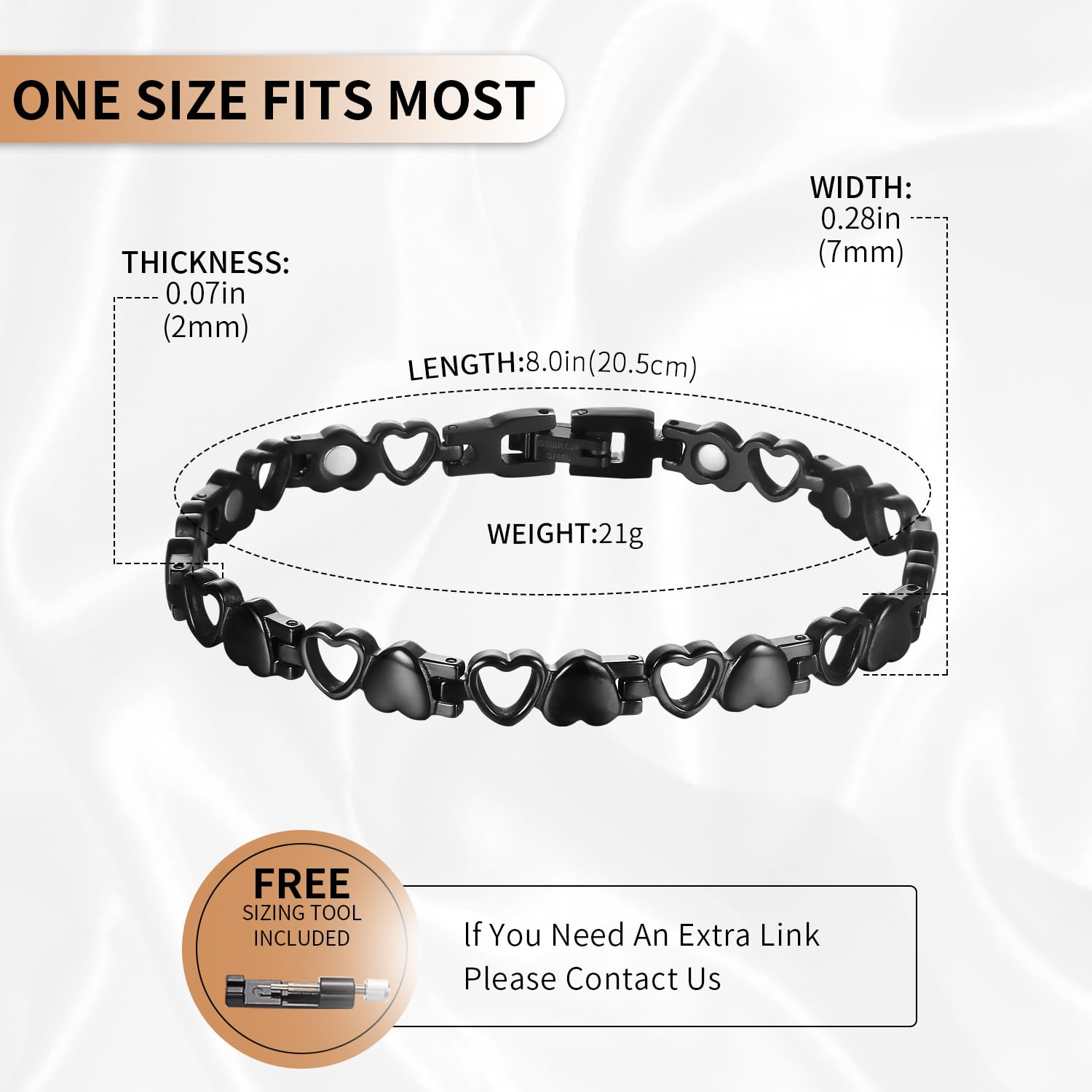BioMag heart bracelet close-up magnets show 3500 gauss feature near wrist.