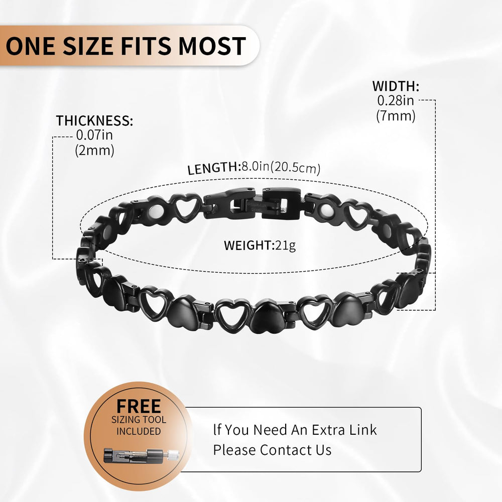 BioMag heart bracelet close-up magnets show 3500 gauss feature near wrist.