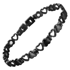 BioMag heart bracelet in black, front view, stylish daily wear.