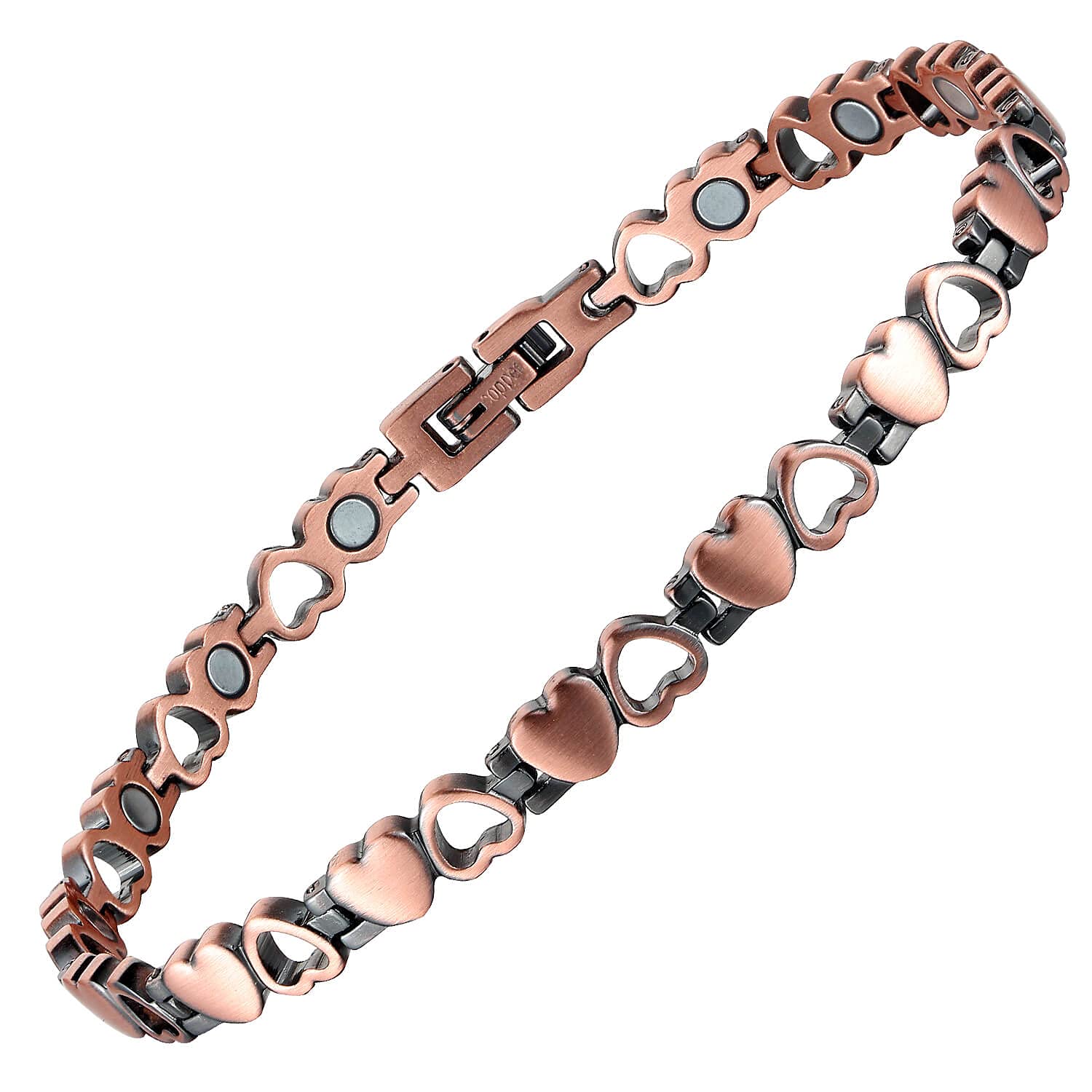 BioMag heart-design copper anklet worn with casual attire for daily comfort.