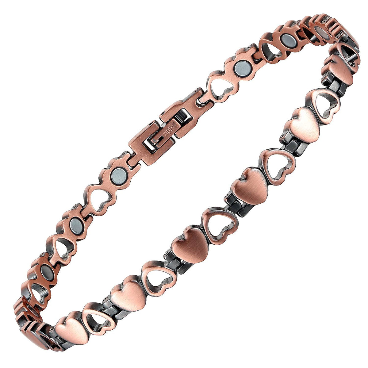 BioMag heart-design copper anklet worn with casual attire for daily comfort.