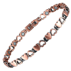 BioMag heart-design copper anklet worn with casual attire for daily comfort.