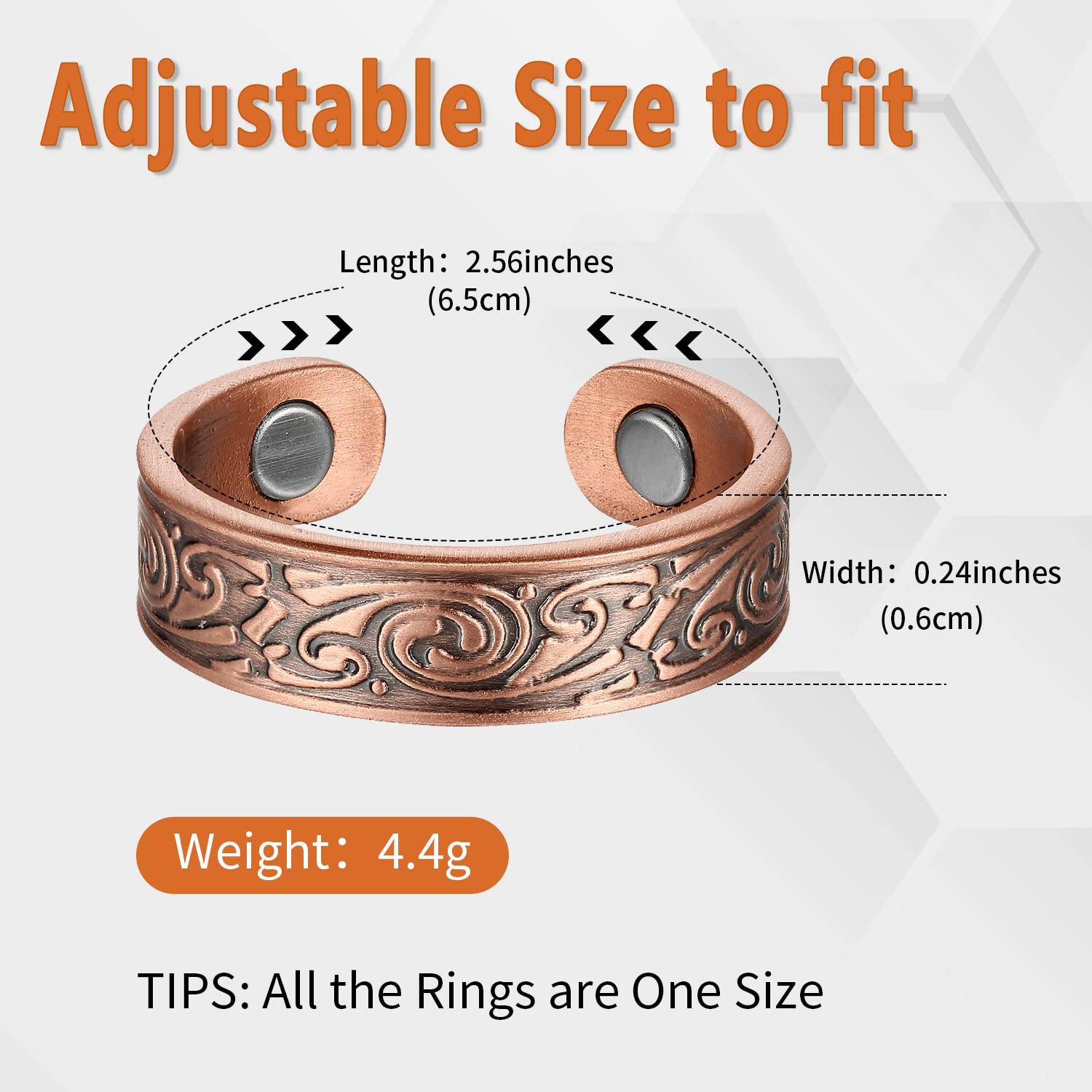 BioMag Style C copper ring magnet detail emphasizing 3500 gauss magnets