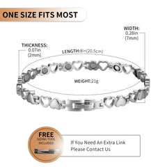 BioMag bracelet close-up shows 3500 gauss magnets near the wrist for relaxation support.