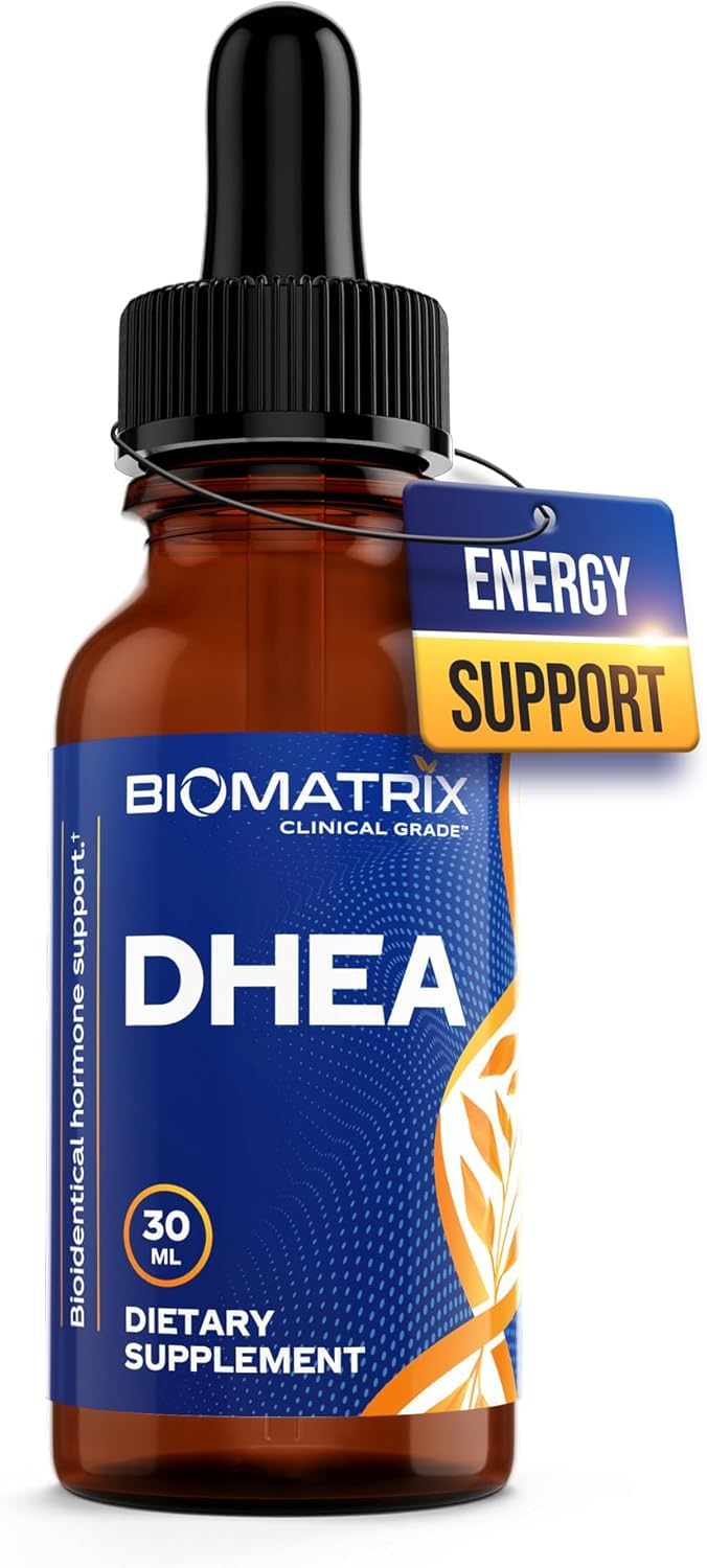 BioMatrix DHEA liquid bottle enabling easy, flexible daily dosing.