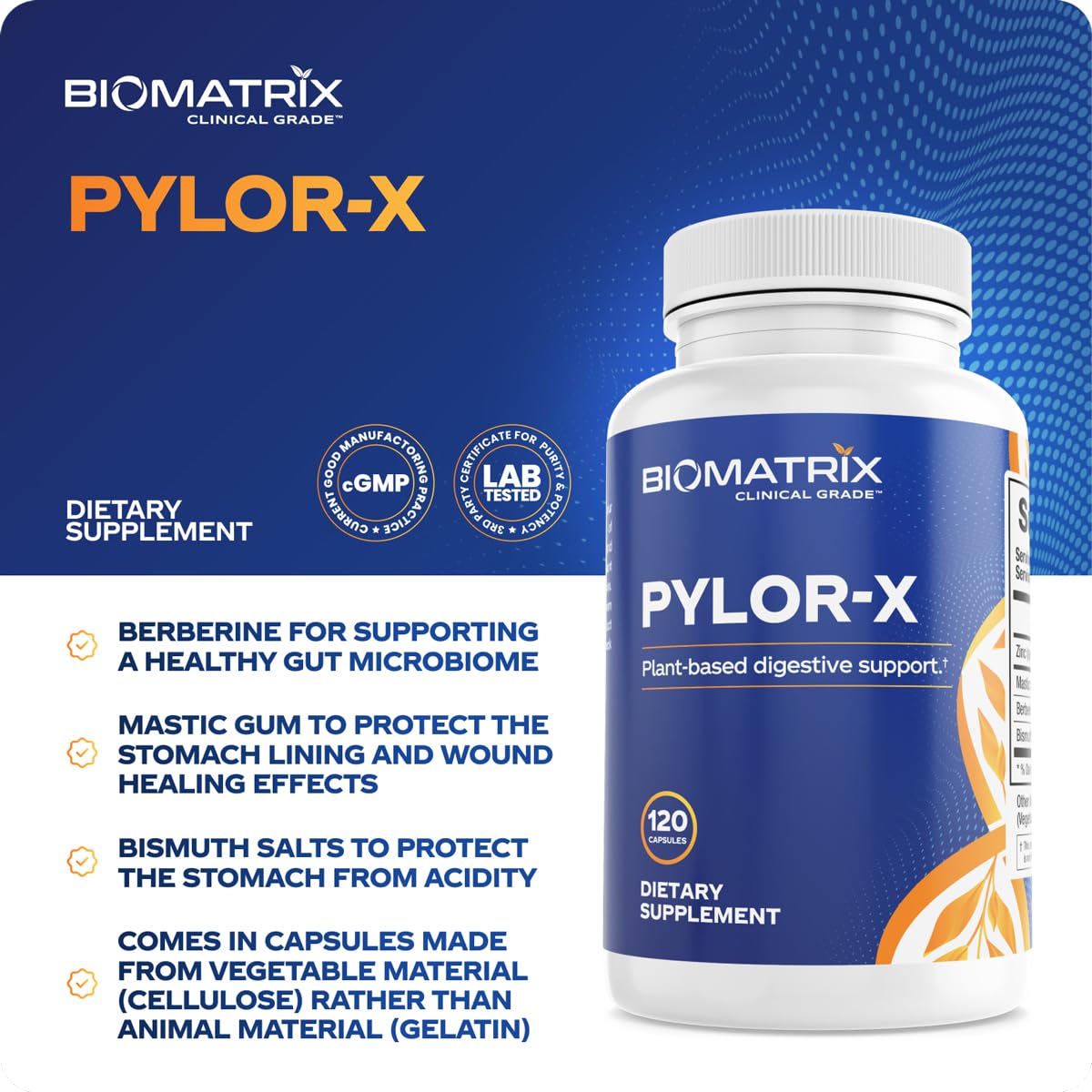 BioMatrix Pylor-X capsules closeup shows smooth texture for reliable daily support.
